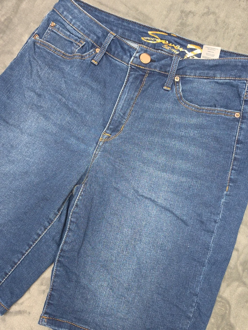 Seven7 Womens 14 Blue Denim Bermuda Jean Shorts Copper Hardware Long Length